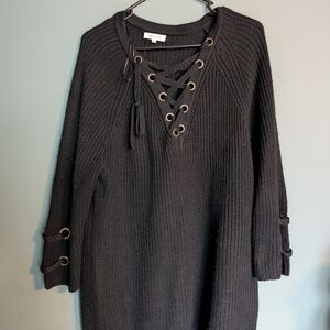 Black Lace-Up Sweater